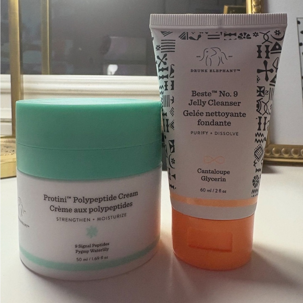 Drunk Elephant Protini Cream and Beste No. 9 Cleanser - White and Teal